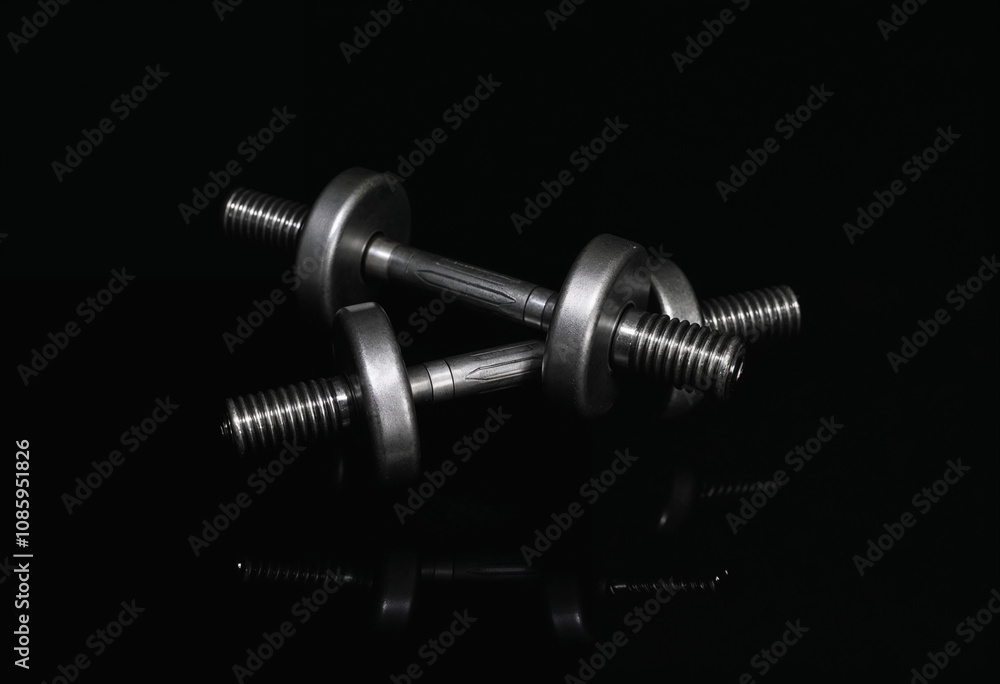dumbbell on black background dumbbell on black background