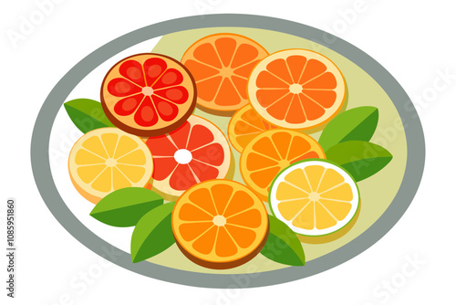 Decorative Plate of Neatly Sliced Assorted Citrus Fruits A Colorful Display of Freshness