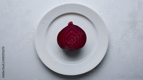 A neatly sliced beetroot on a white plate capturing its deep color and nutritious simplicity.