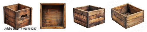 Various rustic wooden boxes structured designs transparent background