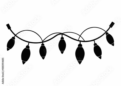 Black silhouette of Christmas lights in vector style on a white background