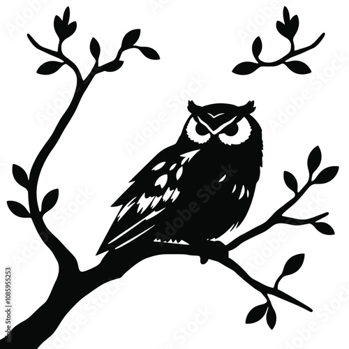 Silhouette Owl  ,vector black color silohoutte on a white backgaround