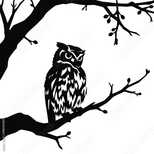 Silhouette Owl  ,vector black color silohoutte on a white backgaround photo