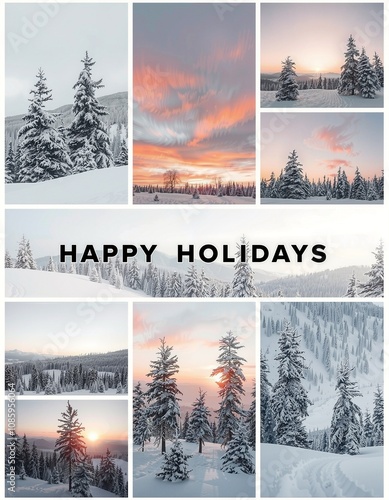 Winter Holiday Collage with Snowy Landscapes