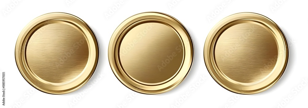 Three Elegant Gold Round Plates with Smooth Finish Ideal for Designing Unique Invitations, Stylish Table Settings, or Crafting Decorative Projects Three Elegant Gold Round Plates with Smooth Finish Ideal for Designing Unique Invitations, Stylish Table Settings, or Crafting Decorative Projects