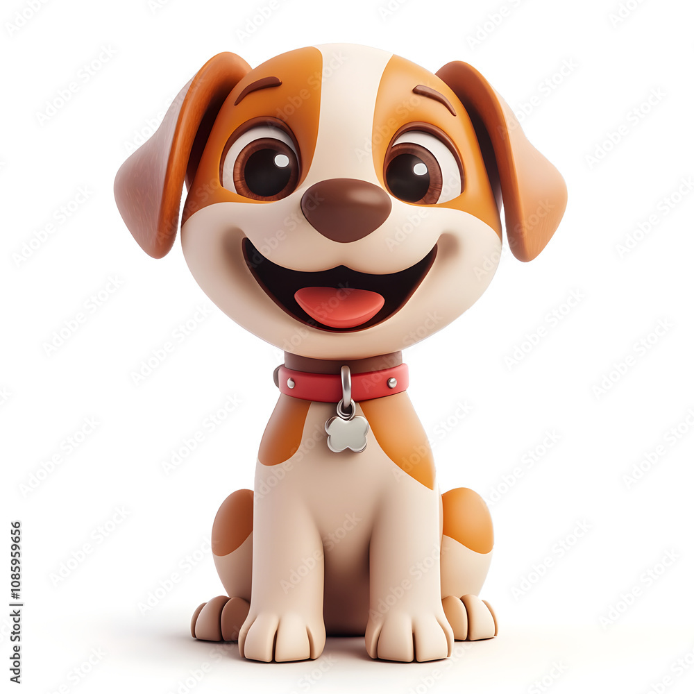 Naklejka premium Cute funny fluffy cartoon orange corgi puppy with dot eyes, smiling face, red tongue sticking out of mouth in sitting playful pose. Lovely pet minimal 
