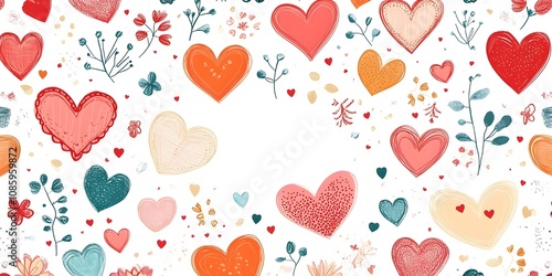 Colorful Heart Pattern with Floral Elements for Celebrating Love and Affection, Perfect for Card Designs, Invitations, and Romantic Themes