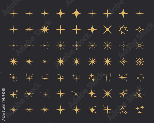 Gold sparkle stars icon collection. Set of golden star icons in different style web elements. Shiny twinkle yellow stars for decoration