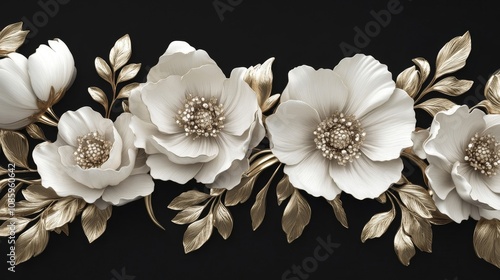 A black background with a gold and white flower