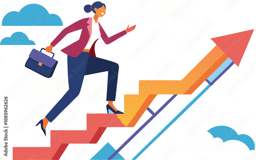businesswoman climbing stairs png illustration. businesswoman climbing stairs png illustration.