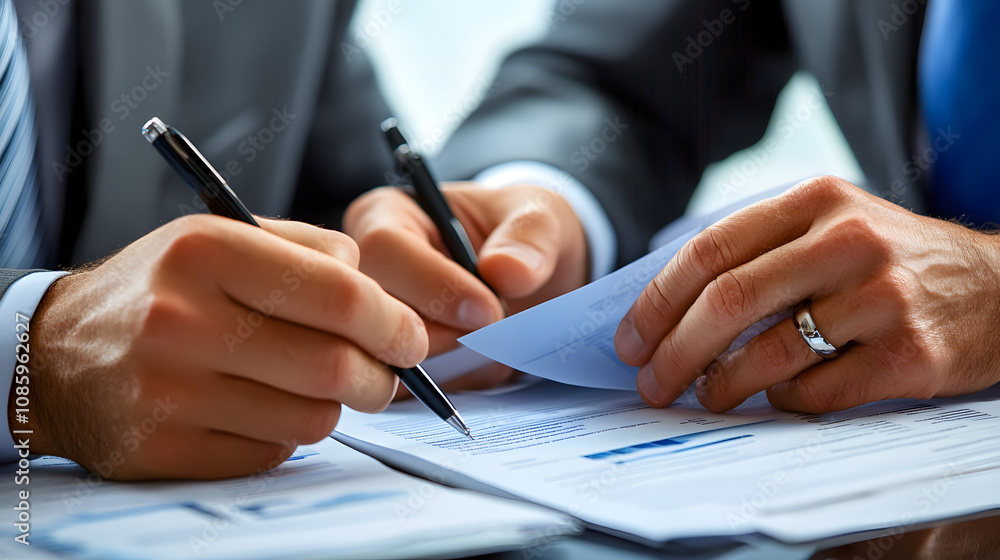 Business leaders from different cultures reviewing documents together discussing a global expansion strategy. Business leaders from different cultures reviewing documents together discussing a global expansion strategy.