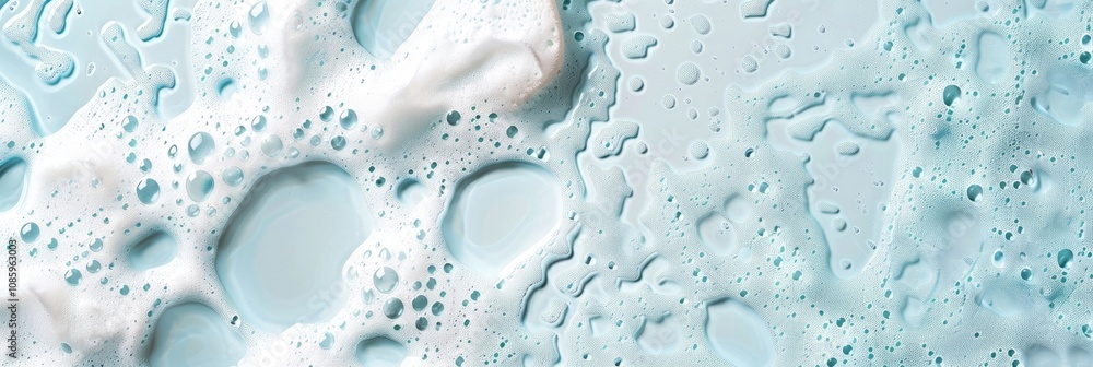 close-up, lush white detergent foam, top view, horizontal banner for a cleaning company or laundry, poster, abstract blue background, copy space, free space for text close-up, lush white detergent foam, top view, horizontal banner for a cleaning company or laundry, poster, abstract blue background, copy space, free space for text