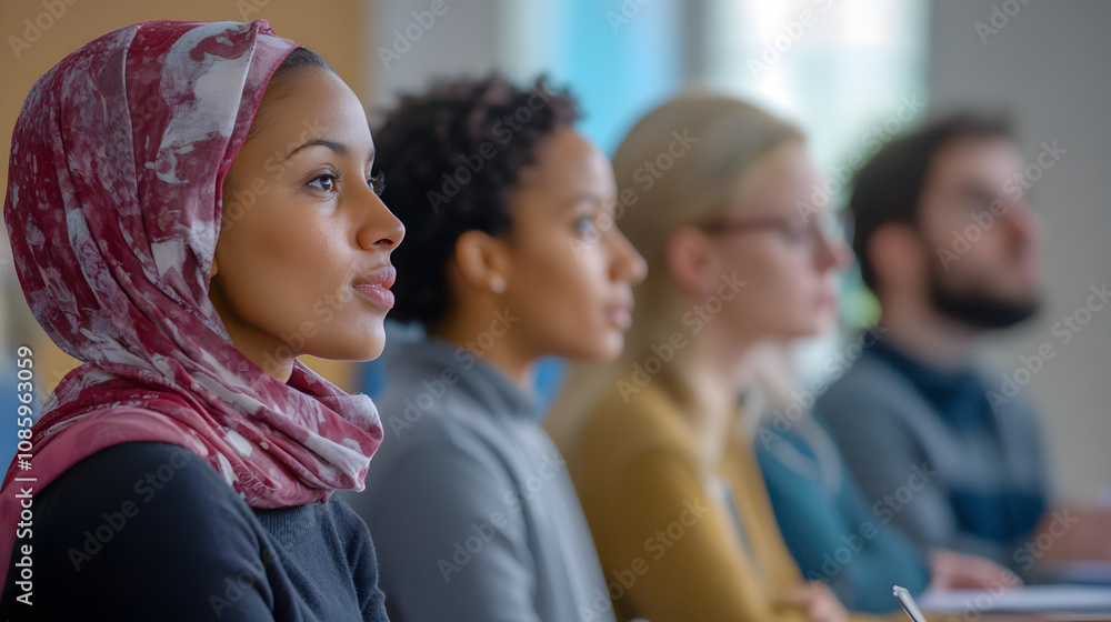 Colleagues of different cultural backgrounds attending a leadership training session actively engaging and learning together. Colleagues of different cultural backgrounds attending a leadership training session actively engaging and learning together.