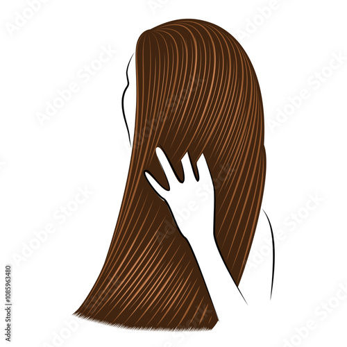 Straight beautiful girl hair. The lady is beautiful and stylish. Lamination and keratin hair straightening. Vector illustration