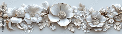A gold and white floral arrangement is displayed on a white background