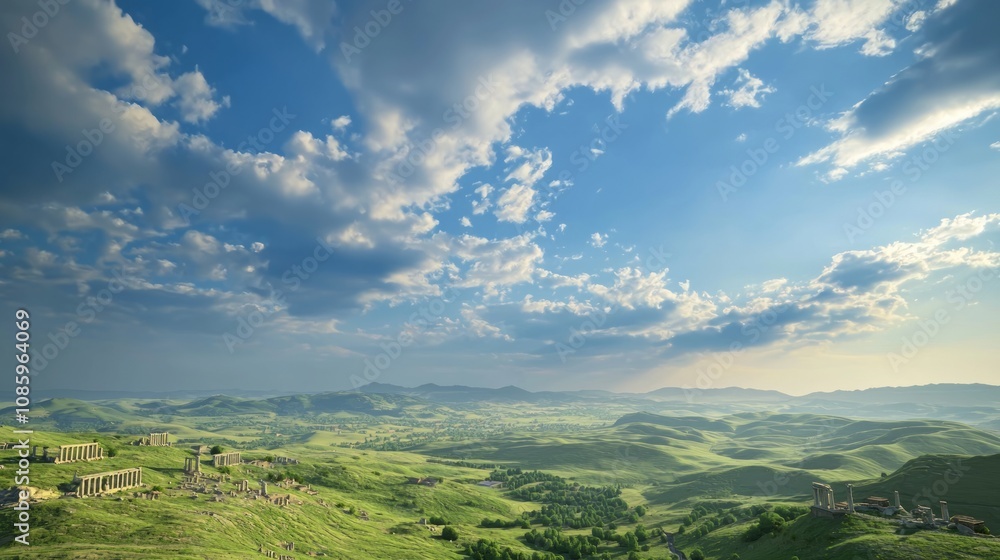 Timeless Beauty of Roman Countryside: Expansive 3D Render Landscape with Ancient Ruins and Dramatic Skies Timeless Beauty of Roman Countryside: Expansive 3D Render Landscape with Ancient Ruins and Dramatic Skies