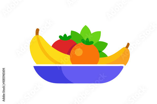 Fresh Fruit Bowl with Bananas, Oranges, and Grapes on a Minimalist Background