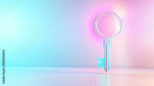 Wallpaper Mural Futuristic neon key against pastel background - symbol of innovation and security Torontodigital.ca
