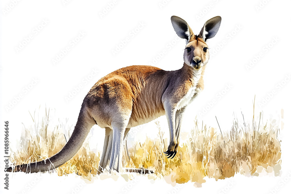 Red Kangaroo Standing in Dry Grassland Habitat Red Kangaroo Standing in Dry Grassland Habitat