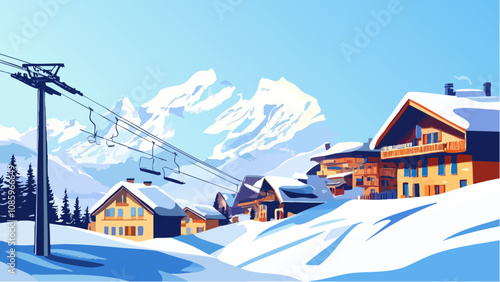 Snowy Peaks and Ski Lifts of La Plagne