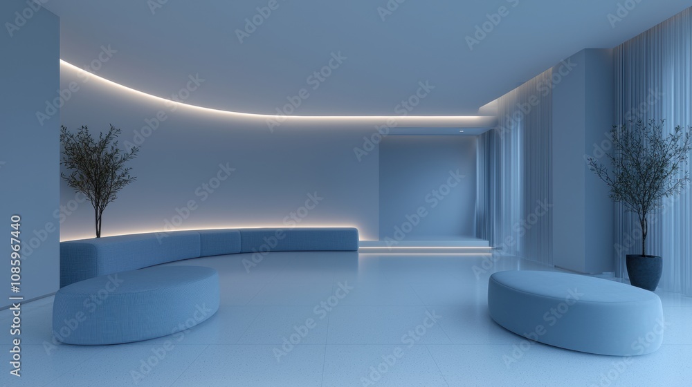 A large room with a blue color theme A large room with a blue color theme