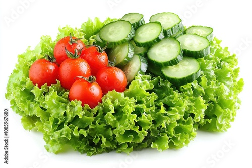 Fresh salad with arugula, tomatoes, and cucumbers.