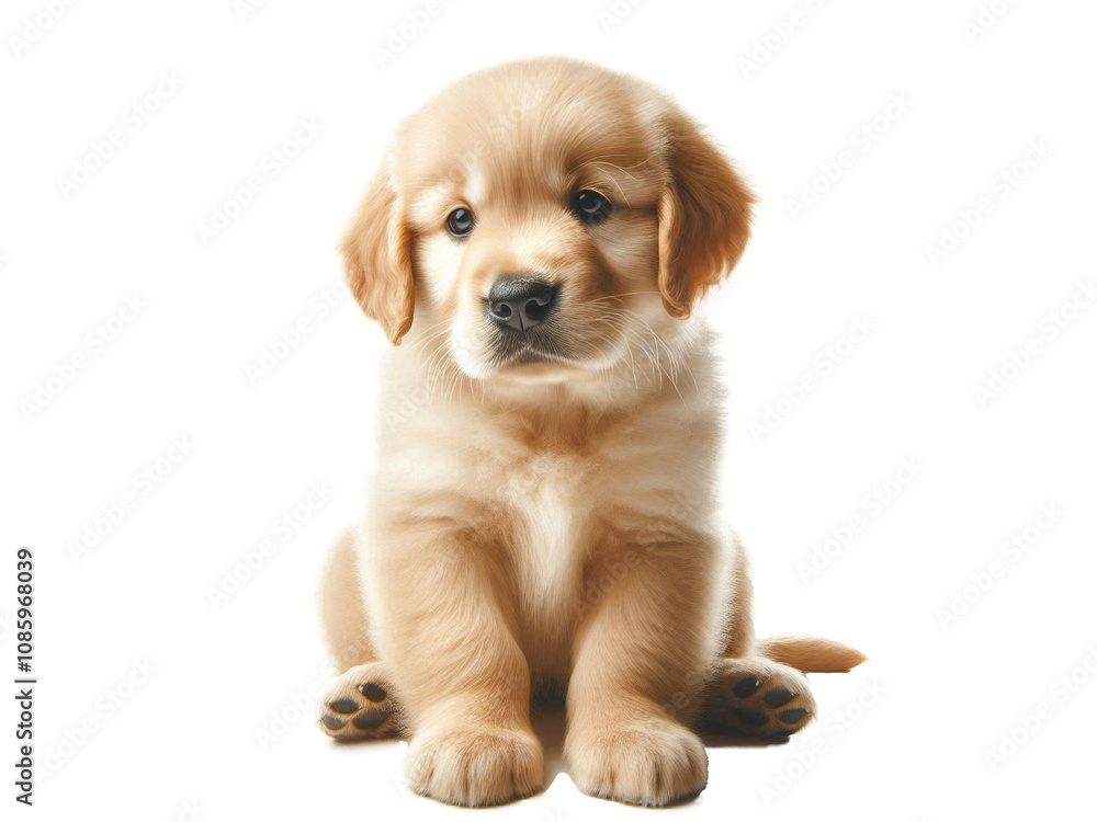 Cute golden retriever puppy portrait, sitting, on transparent background, isolated PNG image Cute golden retriever puppy portrait, sitting, on transparent background, isolated PNG image