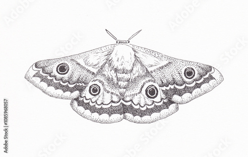 Pen and ink drawing of a moth