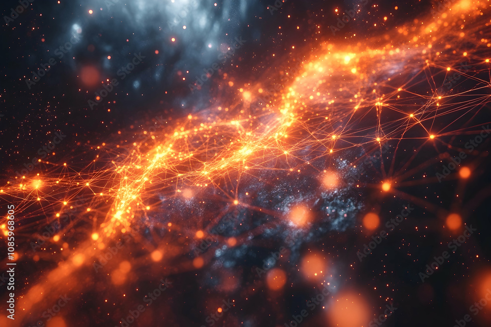 Glowing network connections in space. Glowing network connections in space.