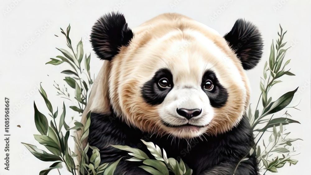 Naklejka premium panda eating bamboo