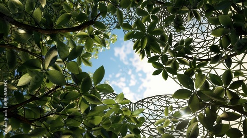 Captivating perspective of livistonia rotundifolia with round canopy against a bright sky photo