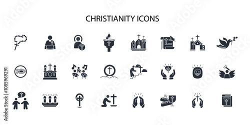 Christianity icon set.vector.Editable stroke.linear style sign for use web design,logo.Symbol illustration.