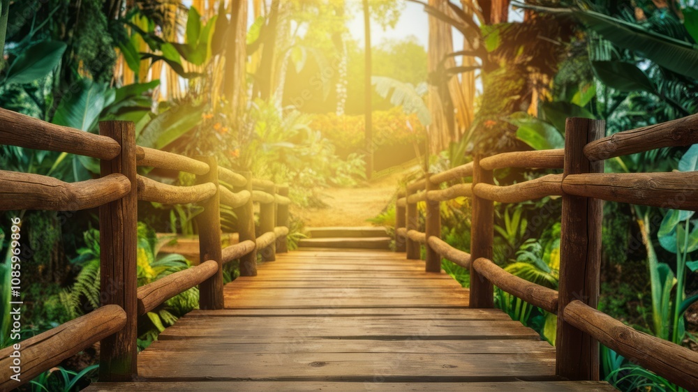 Pathway to Serenity: A wooden bridge beckons the viewer to step into a sun-drenched forest, creating a sense of tranquility and inviting exploration. Pathway to Serenity: A wooden bridge beckons the viewer to step into a sun-drenched forest, creating a sense of tranquility and inviting exploration.