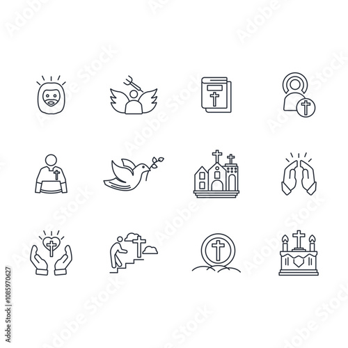 Christianity icon set.vector.Editable stroke.linear style sign for use web design,logo.Symbol illustration.