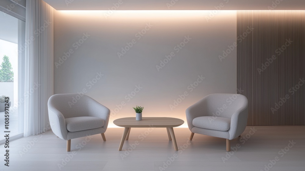 A white room with two chairs and a table A white room with two chairs and a table