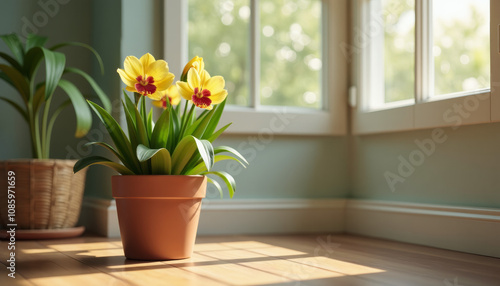 Wallpaper Mural Gorgeous Yellow Orchids in a Terracotta Pot Torontodigital.ca