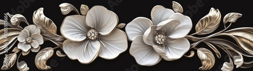 A gold and white floral design with a white background