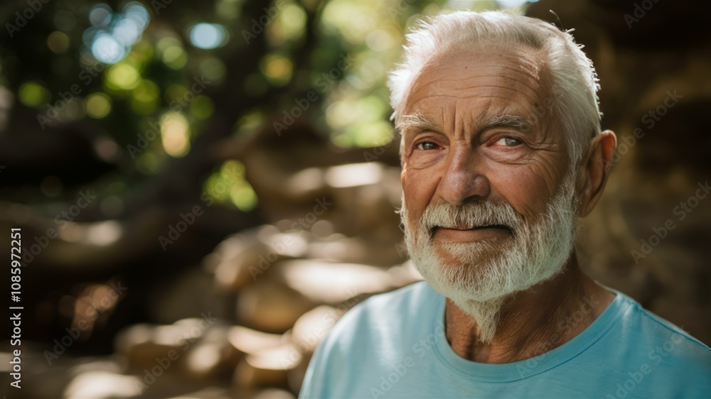 The Wisdom in His Eyes: A close-up portrait of a senior man with a white beard and thoughtful eyes, gazing at the distance with a serene expression. The Wisdom in His Eyes: A close-up portrait of a senior man with a white beard and thoughtful eyes, gazing at the distance with a serene expression.