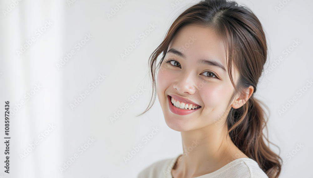 Portrait of young beautiful cute cheerful girl smiling looking at camera Portrait of young beautiful cute cheerful girl smiling looking at camera