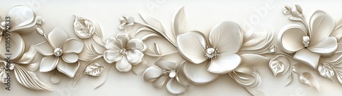 A white background with a gold and white flower design