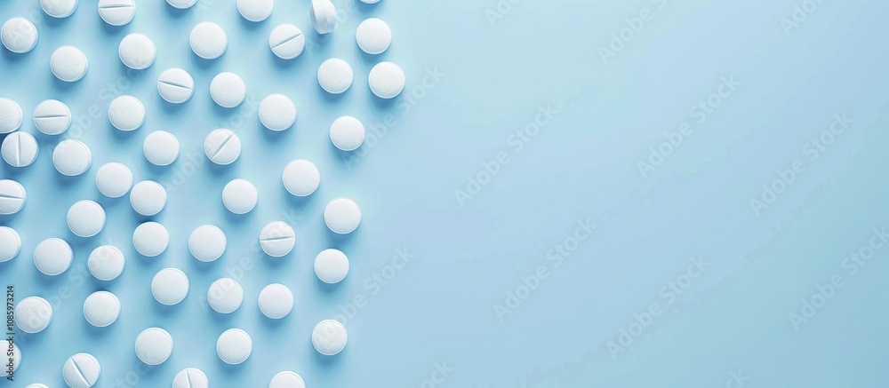 Tablets and Medicaments on Blue Background with Empty Space Tablets and Medicaments on Blue Background with Empty Space