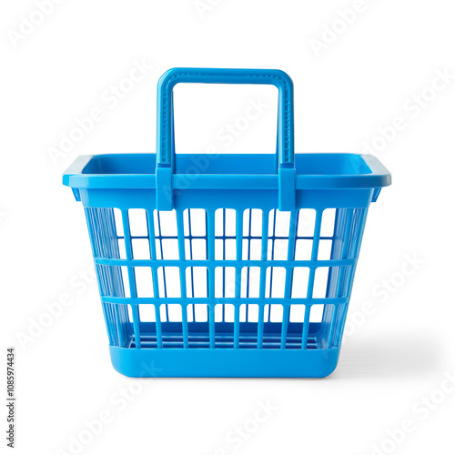 Blue Plastic Shopping Basket with Handle Empty blue plastic shopping basket for groceries