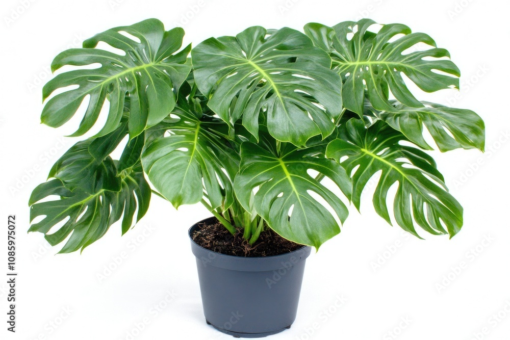 A small potted plant with bright green leaves sits on a clean white background A small potted plant with bright green leaves sits on a clean white background