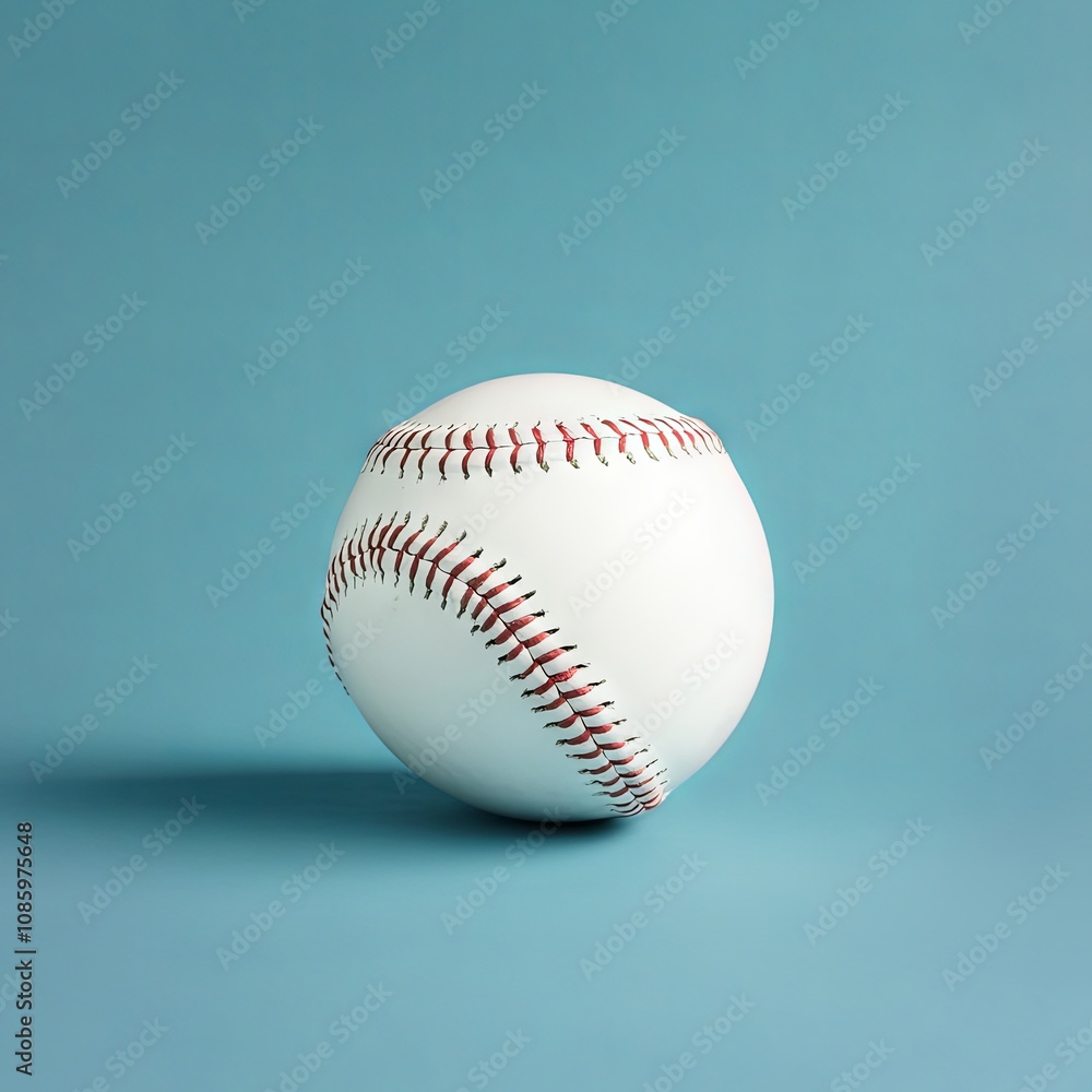 White Baseball on Blue Background: Classic Sport Equipment White Baseball on Blue Background: Classic Sport Equipment