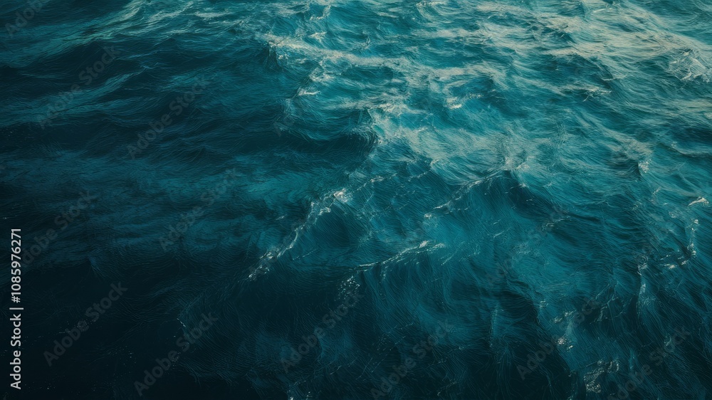 Obraz premium Ocean's Embrace: A mesmerizing expanse of deep blue ocean, with dynamic waves and textures, invites contemplation and evokes the raw power and beauty of the sea. 