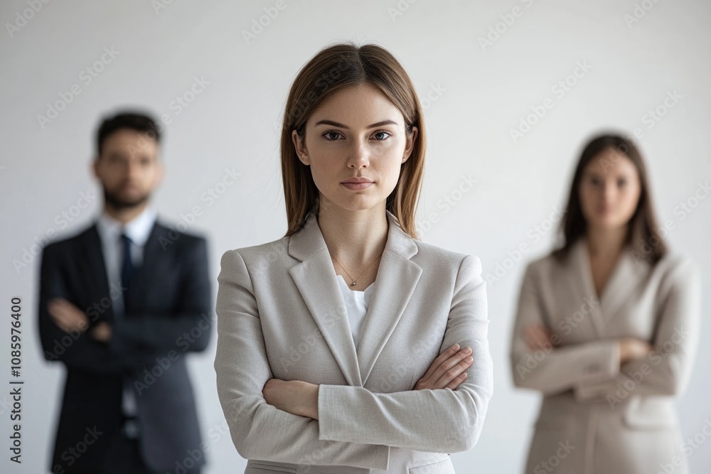Woman surrounded by two men, possibly friends or colleagues Woman surrounded by two men, possibly friends or colleagues