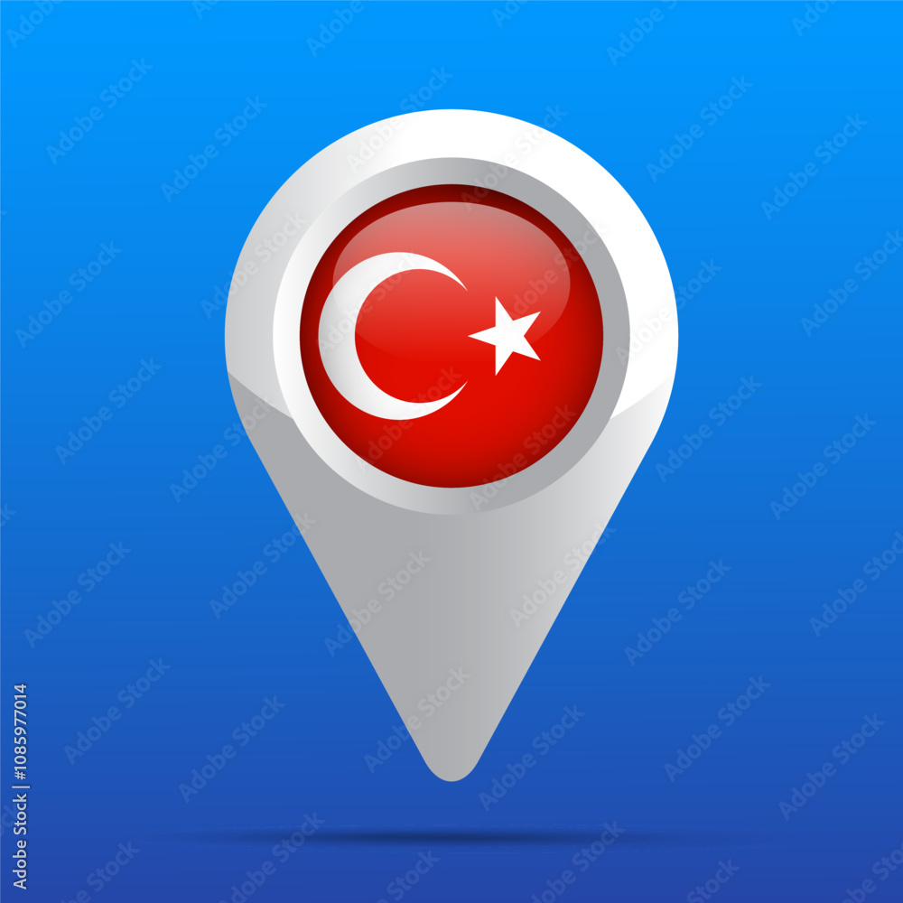 Turkey Flag Map Icon. Glossy icon. 3D Turkey Flag Map Icon. Glossy icon. 3D