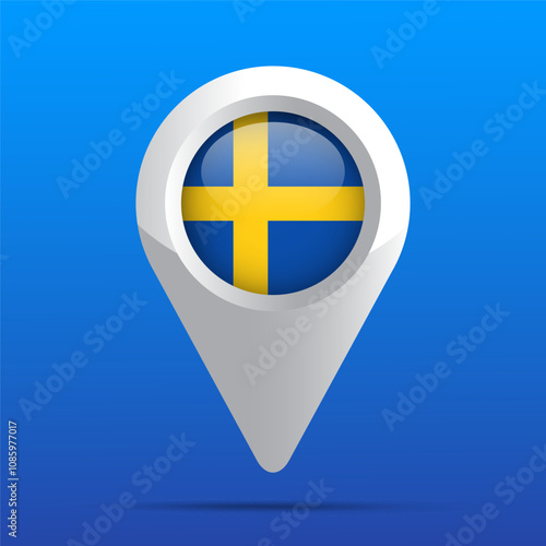Sweden Flag Map Icon. Glossy icon. 3D