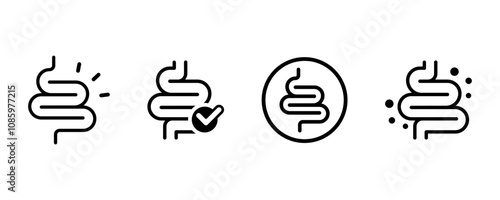 Set of guts vector icons. Linear intestines or bowel. Human organ. Vector 10 Eps.