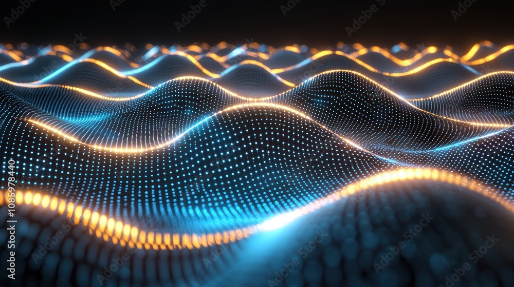 Dynamic digital wave patterns virtual environment abstract art futuristic design spectacular light effects Dynamic digital wave patterns virtual environment abstract art futuristic design spectacular light effects